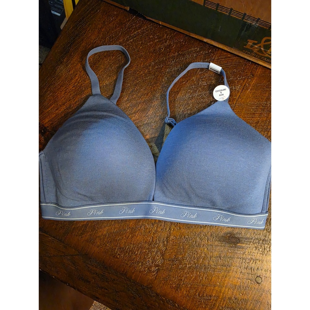 Victoria's Secret PINK Wear Everywhere Lightly Lined Triangle Bra Blue 34DD NEW